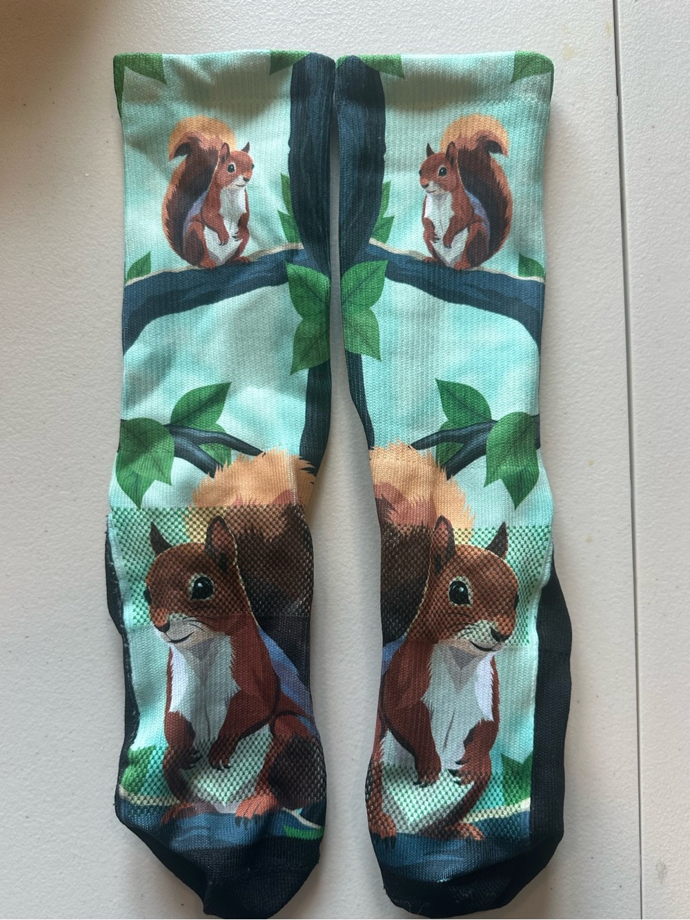Squirrel Print Athletic Crew Socks - Green